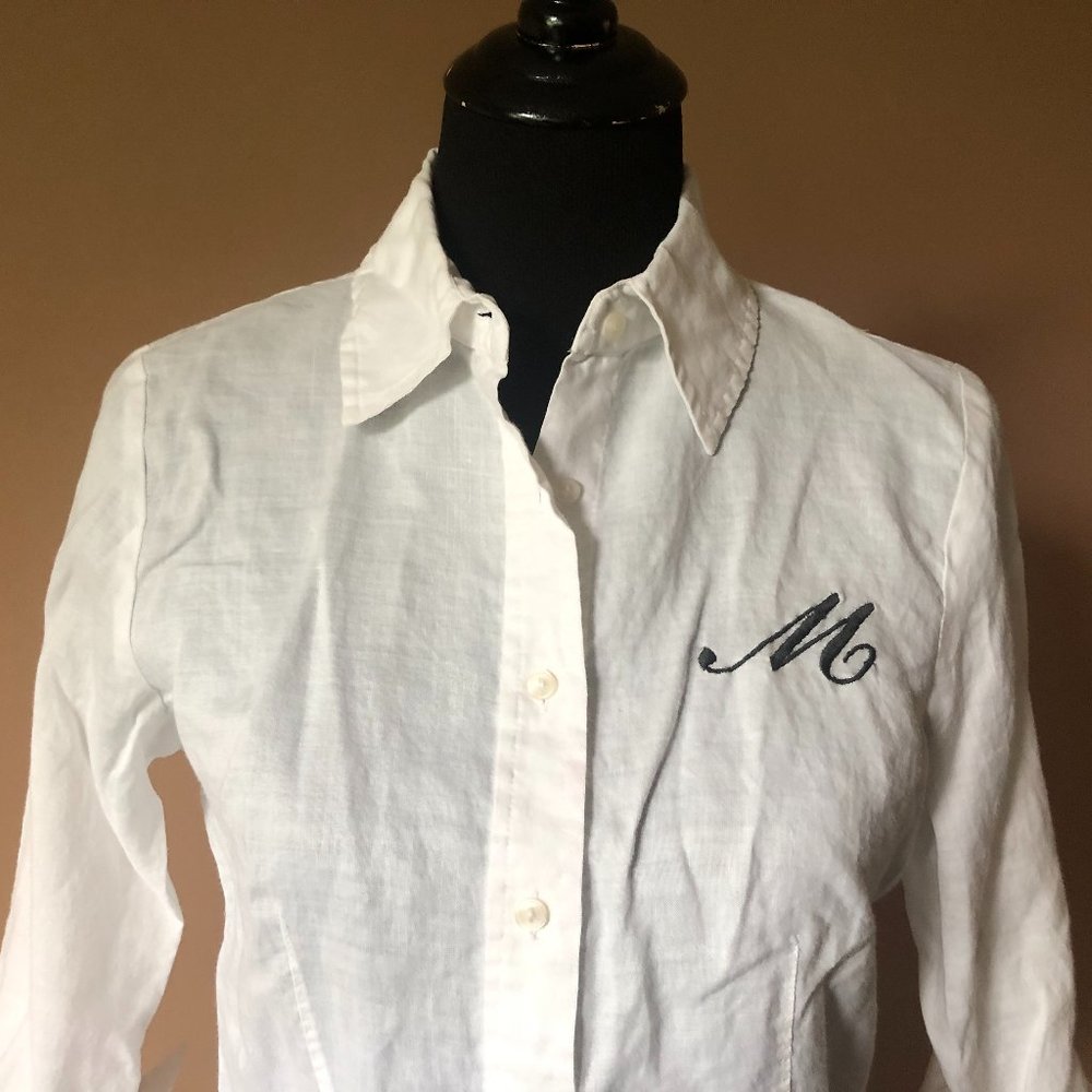 Allison Taylor Monogramed Linen Blouse "M" - Picture 2 of 5